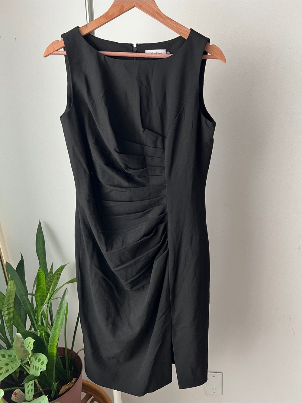 Calvin Klein Black Sleeveless Ruched Midi Dress 8